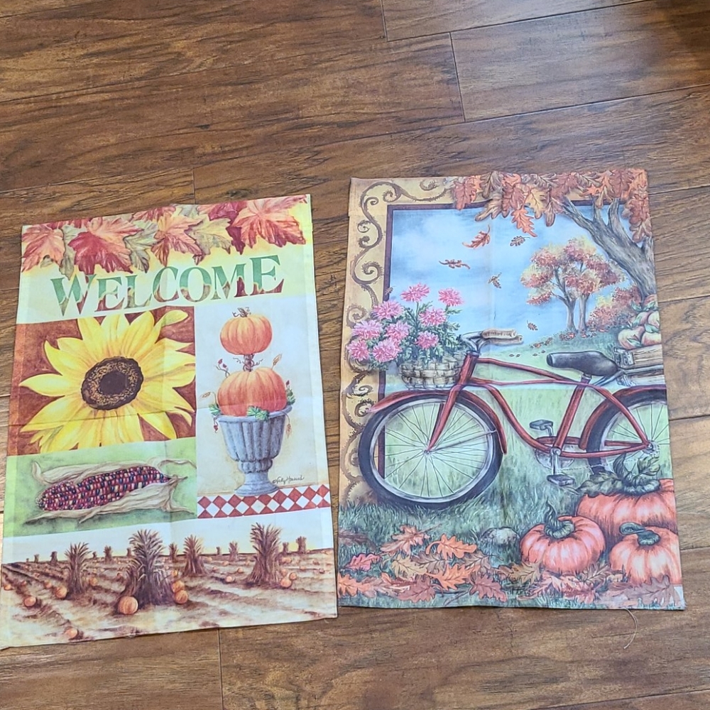 2 Small Decorative Fall Garden Flags